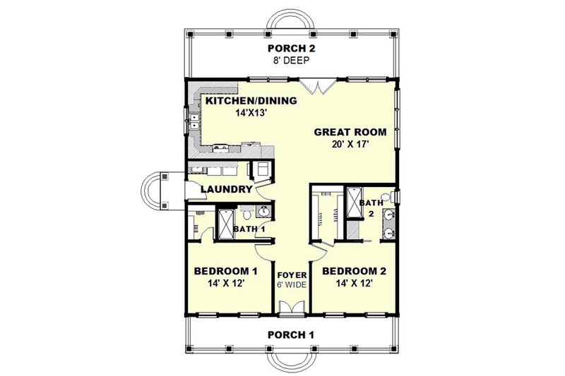 Home Plan - Floor Plan - Main Floor for Cottage House Plan #44-165 - 2 bed, 2 bath