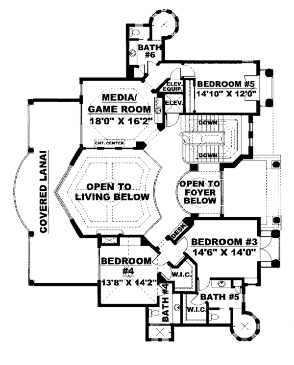 Architectural House Design - Mediterranean Floor Plan - Upper Floor Plan #1017-1