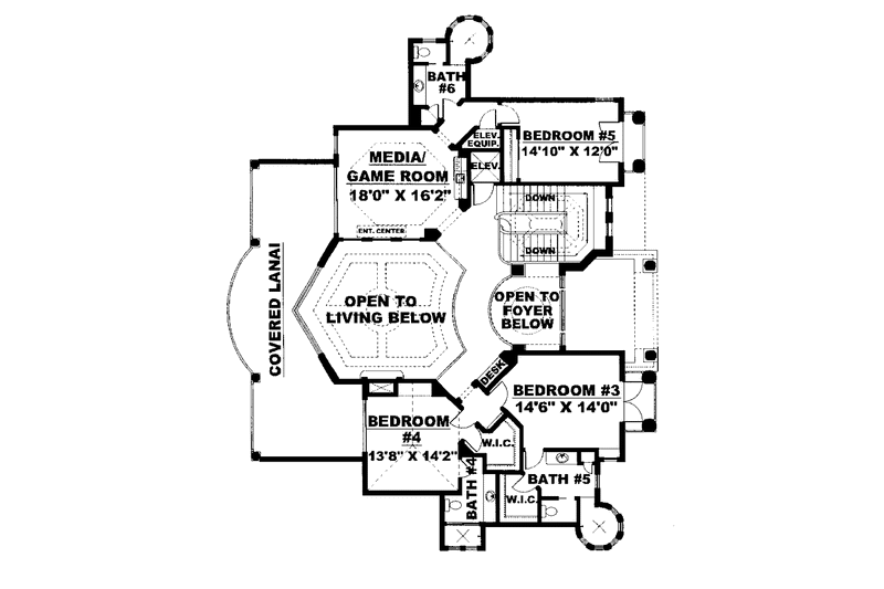 Architectural House Design - Floor Plan - Upper Floor for Mediterranean House Plan #1017-1 - 5 bed, 5.5 bath