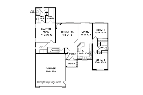 Floor Plan - Main Floor for Ranch House Plan #1010-147 - 3 bed, 2 bath