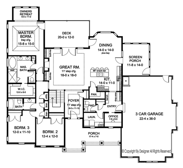Ranch Style House Plan - 3 Beds 2.5 Baths 2333 Sq/Ft Plan #1010-195