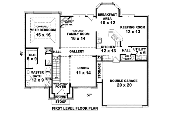 Floor Plan - Main Floor for European House Plan #81-851 - 4 bed, 2.5 bath