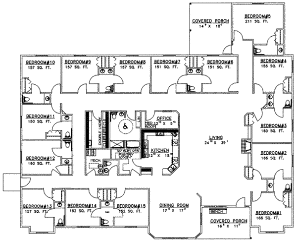Home Plan - Floor Plan - Main Floor for Ranch House Plan #117-261 - 15 bed, 12 bath
