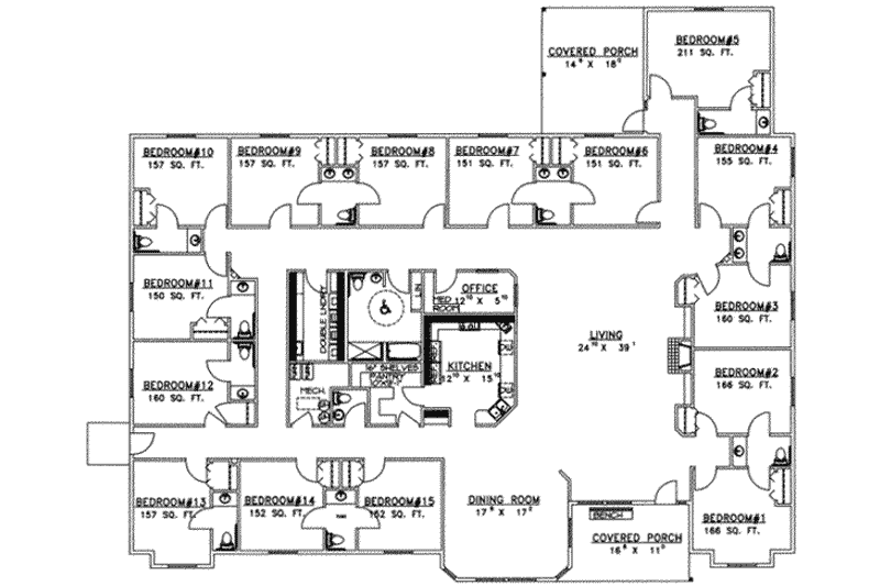 Home Plan - Floor Plan - Main Floor for Ranch House Plan #117-261 - 15 bed, 12 bath