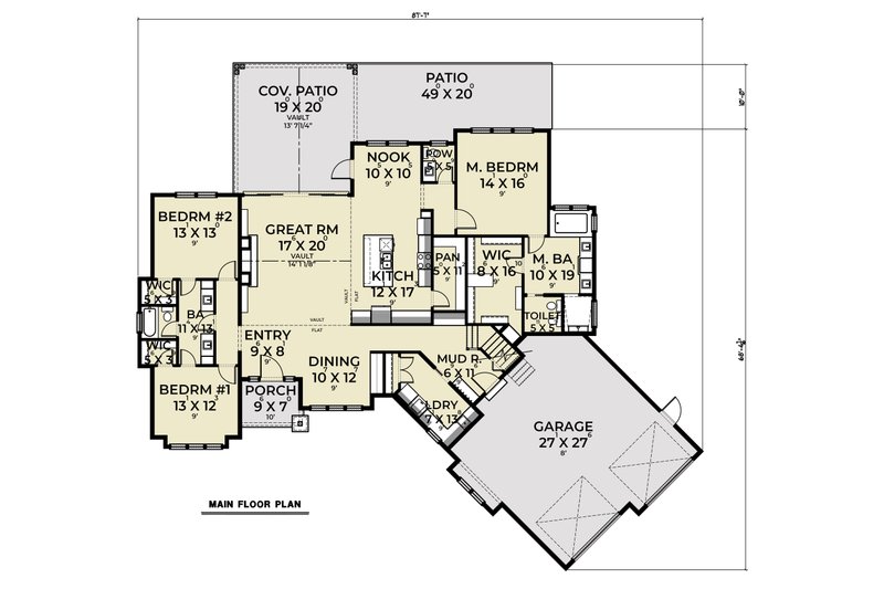 Architectural House Design - Floor Plan - Main Floor for Farmhouse House Plan #1070-176 - 3 bed, 2.5 bath