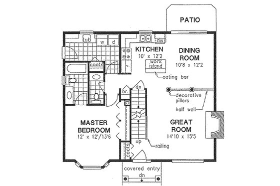 Floor Plan - Main Floor for Cottage House Plan #18-287 - 3 bed, 2.5 bath