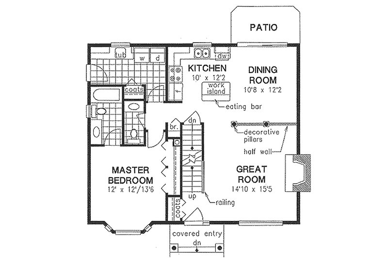 House Blueprint - Floor Plan - Main Floor for Cottage House Plan #18-287 - 3 bed, 2.5 bath
