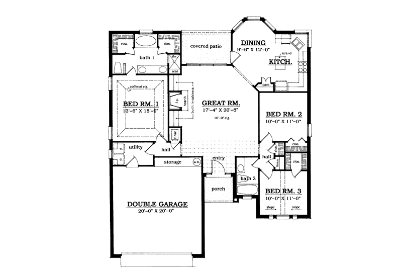 Dream House Plan - Floor Plan - Main Floor for Ranch House Plan #42-572 - 3 bed, 2 bath