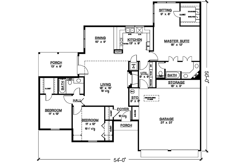 Home Plan - Floor Plan - Main Floor for Country House Plan #45-530 - 3 bed, 2 bath