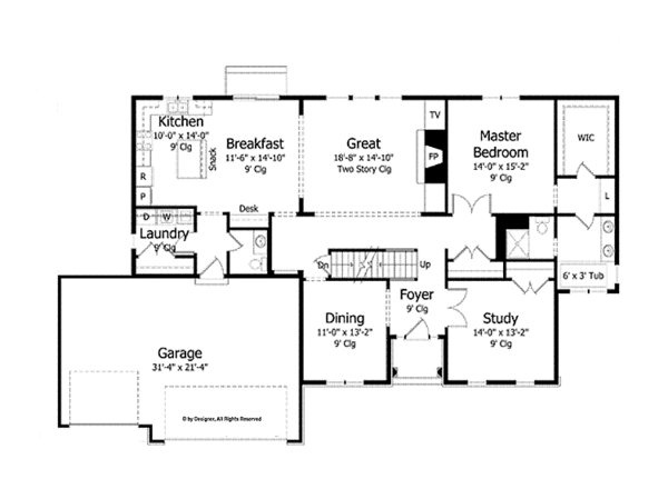 Architectural House Design - Colonial Floor Plan - Main Floor Plan #51-1020