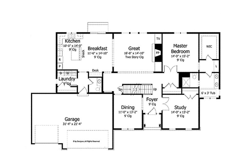 Home Plan - Floor Plan - Main Floor for Colonial House Plan #51-1020 - 4 bed, 2.5 bath