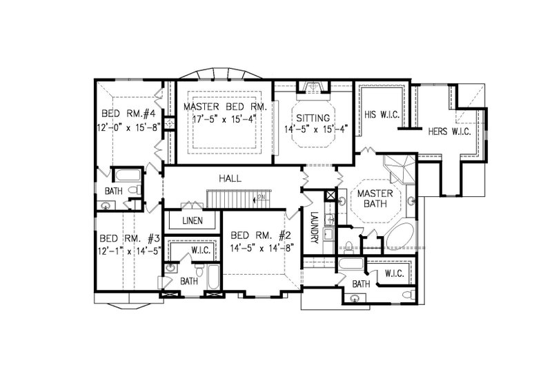 Architectural House Design - Floor Plan - Upper Floor for Craftsman House Plan #54-531 - 5 bed, 5.5 bath