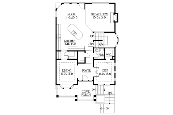 Floor Plan - Main Floor for Craftsman House Plan #132-242 - 3 bed, 2.5 bath