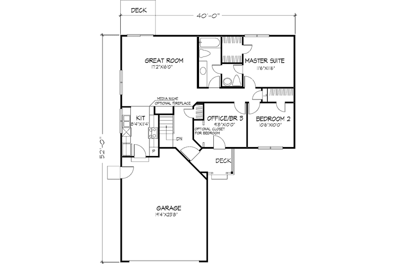 Architectural House Design - Floor Plan - Main Floor for Prairie House Plan #320-1450 - 2 bed, 1.5 bath