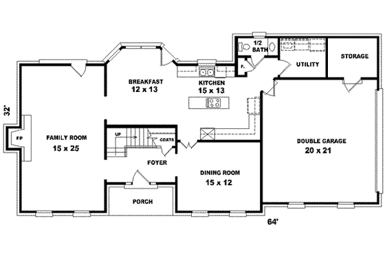 Floor Plan - Main Floor for Colonial House Plan #81-703 - 3 bed, 2.5 bath