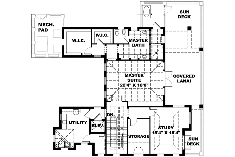 Architectural House Design - Floor Plan - Upper Floor for Mediterranean House Plan #1017-135 - 2 bed, 2.5 bath