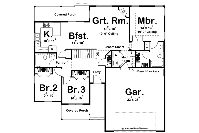 Home Plan - Floor Plan - Main Floor for Farmhouse House Plan #455-224 - 3 bed, 2 bath