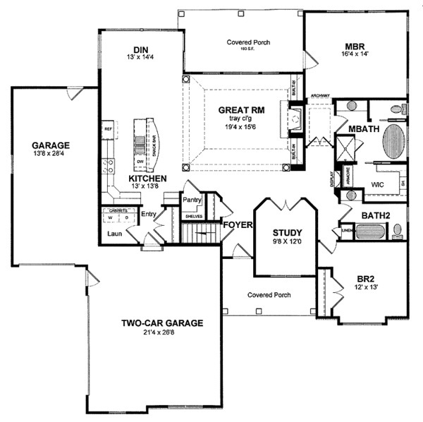 Architectural House Design - Ranch Floor Plan - Main Floor Plan #316-249