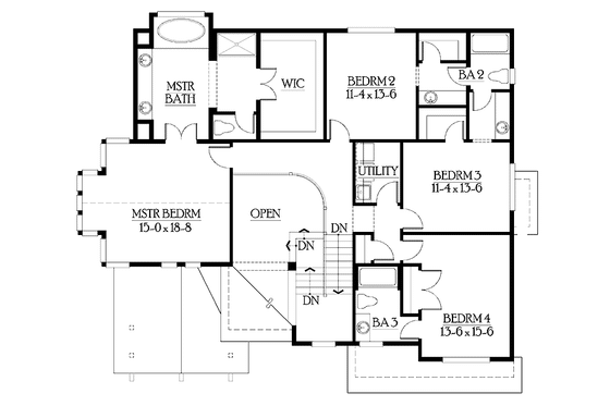 Floor Plan - Upper Floor for Craftsman House Plan #132-467 - 4 bed, 4 bath
