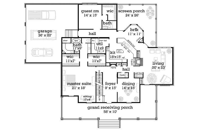 House Design - Main level floor plan - 4000 square foot European home