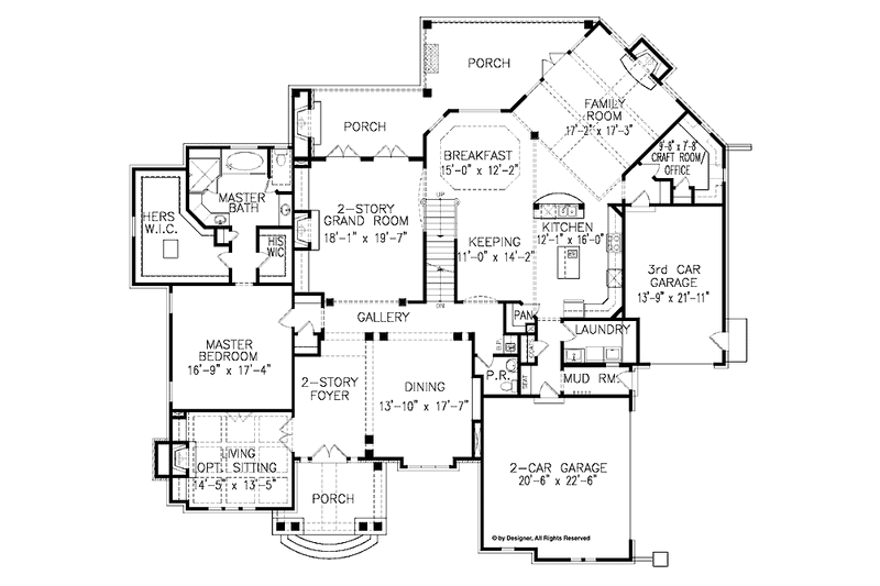 House Blueprint - Floor Plan - Main Floor for Traditional House Plan #54-314 - 4 bed, 3.5 bath