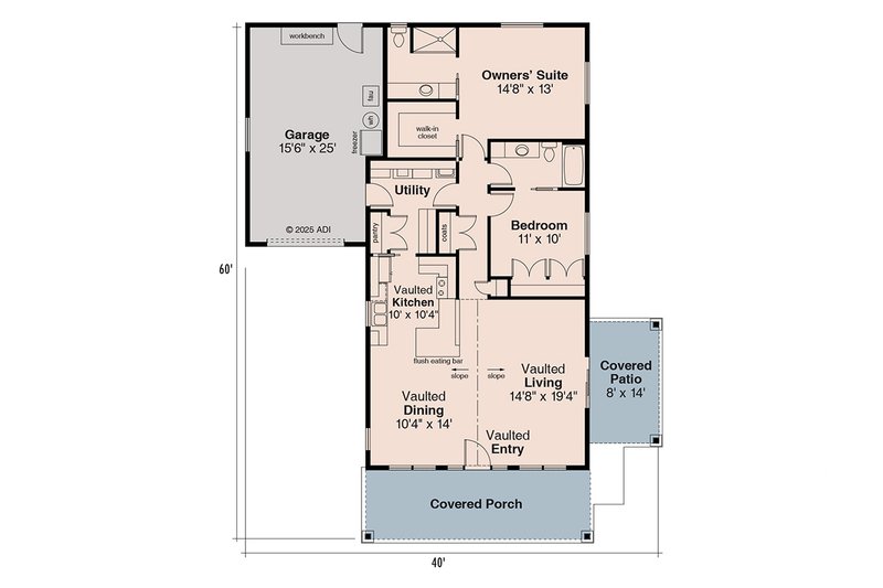 House Design - Floor Plan - Main Floor for Craftsman House Plan #124-725 - 2 bed, 2 bath
