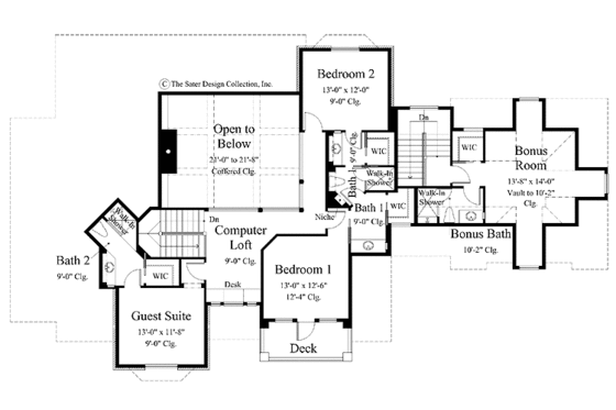 Floor Plan - Upper Floor for Mediterranean House Plan #930-258 - 4 bed, 3.5 bath