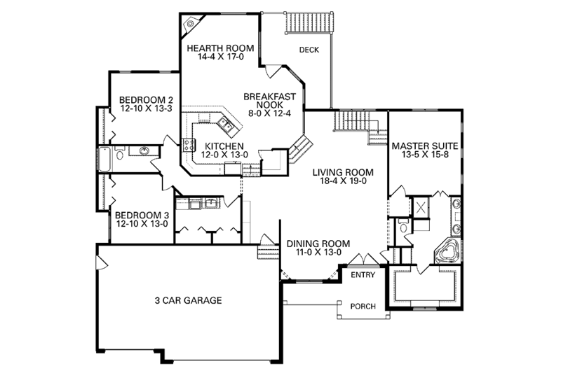 Dream House Plan - Floor Plan - Main Floor for Country House Plan #950-2 - 3 bed, 2 bath