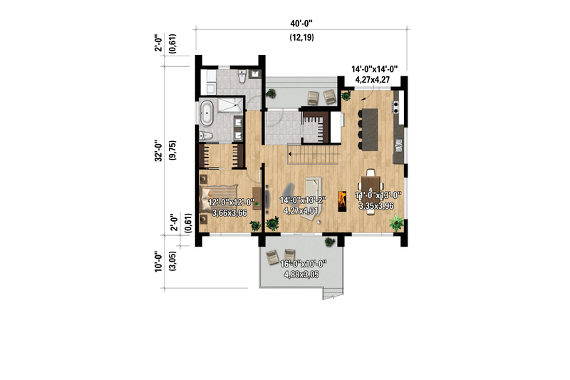 House Blueprint - Floor Plan - Lower Floor for Cabin House Plan #25-4962 - 4 bed, 2 bath
