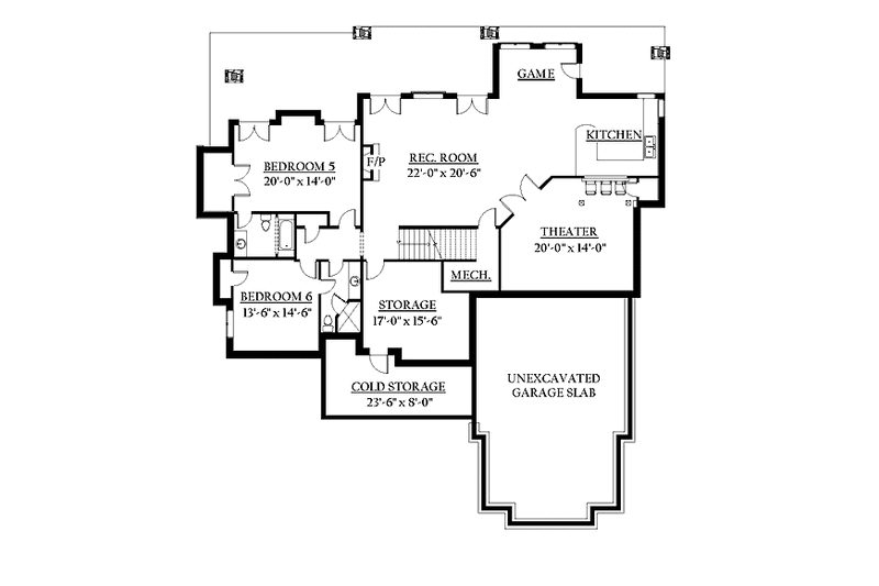 Architectural House Design - Floor Plan - Lower Floor for Prairie House Plan #937-18 - 6 bed, 4 bath
