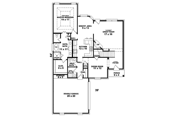 Floor Plan - Main Floor for European House Plan #81-753 - 3 bed, 2.5 bath