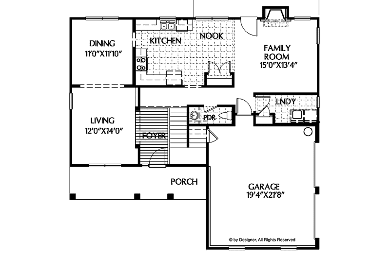 House Plan Design - Floor Plan - Main Floor for Colonial House Plan #999-87 - 3 bed, 2.5 bath