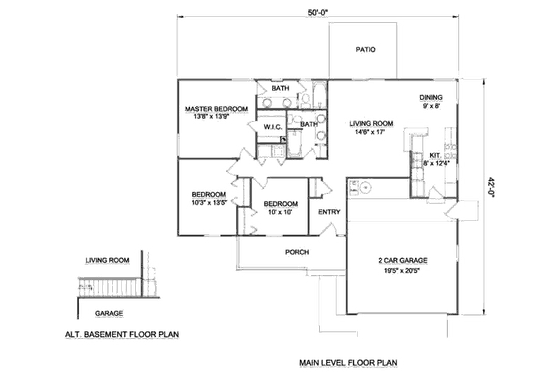 Floor Plan - Main Floor for Ranch House Plan #116-169 - 3 bed, 2 bath