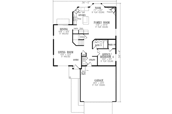 Floor Plan - Main Floor for Adobe / Southwestern House Plan #1-391 - 4 bed, 3 bath