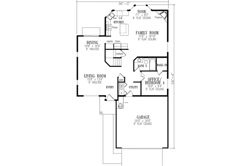 Architectural House Design - Floor Plan - Main Floor for Adobe / Southwestern House Plan #1-391 - 4 bed, 3 bath