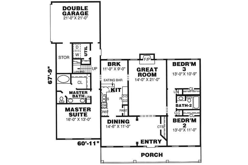 Home Plan - Floor Plan - Main Floor for Country House Plan #34-264 - 3 bed, 2 bath