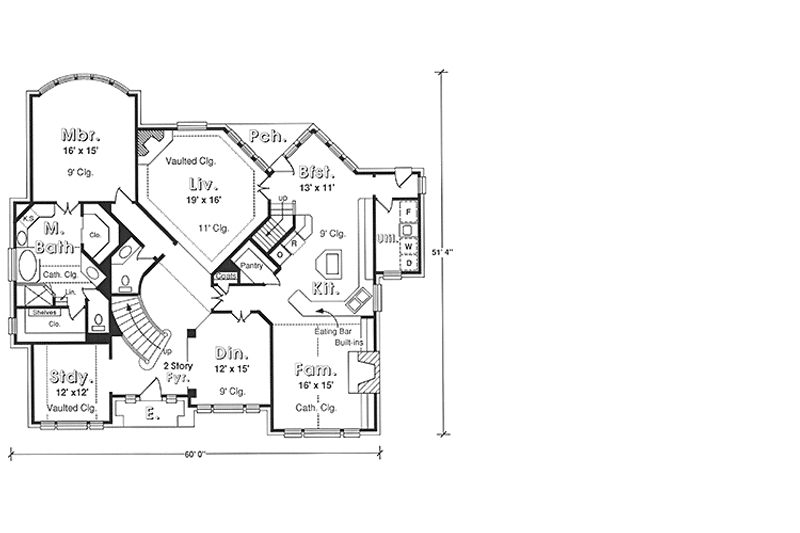 House Blueprint - Floor Plan - Main Floor for Country House Plan #974-1 - 4 bed, 3.5 bath