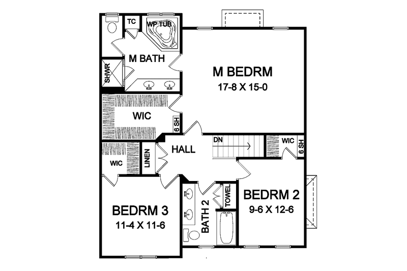 Dream House Plan - Floor Plan - Upper Floor for Traditional House Plan #328-371 - 3 bed, 2.5 bath