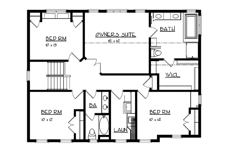Architectural House Design - Floor Plan - Upper Floor for Classical House Plan #320-1000 - 4 bed, 2.5 bath