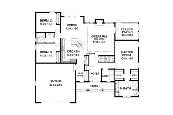 Floor Plan - Main Floor for Ranch House Plan #1010-103 - 3 bed, 2 bath