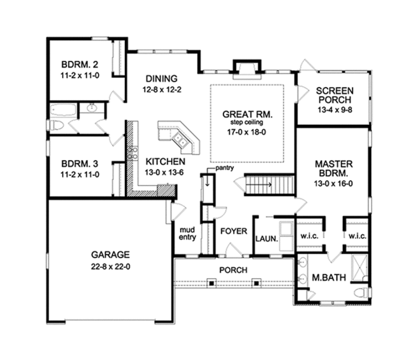 House Design - Ranch Floor Plan - Main Floor Plan #1010-103