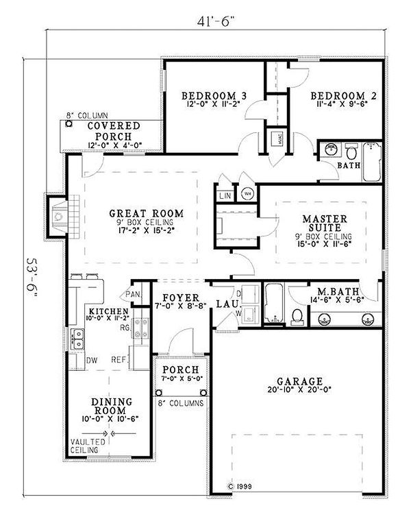 Traditional Style House Plan - 3 Beds 2 Baths 1355 Sq/Ft Plan #17-153 ...