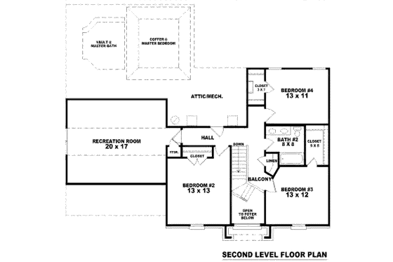 Floor Plan - Upper Floor for European House Plan #81-13680 - 4 bed, 2.5 bath