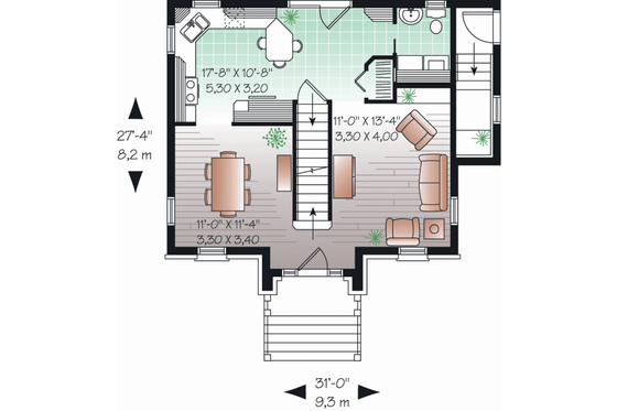 Floor Plan - Main Floor for Country House Plan #23-2193 - 3 bed, 1.5 bath