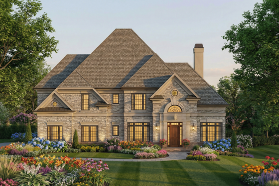 Exterior - Front Elevation 4 for European House Plan #119-330 - 4 bed, 3 bath