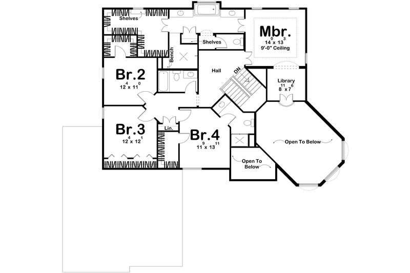 House Blueprint - Floor Plan - Upper Floor for Mediterranean House Plan #455-174 - 4 bed, 3.5 bath