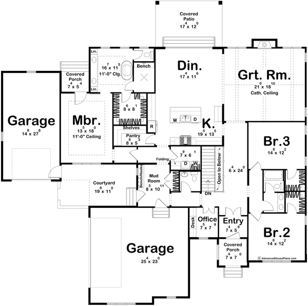 Architectural House Design - Floor Plan - Main Floor for Cottage House Plan #455-815 - 3 bed, 2.5 bath