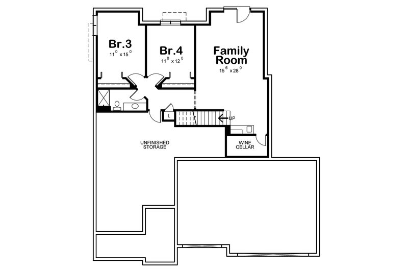 House Blueprint - Floor Plan - Lower Floor for European House Plan #20-2575 - 4 bed, 3 bath