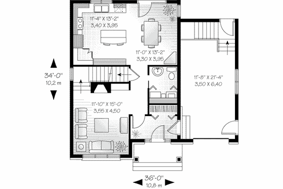 Floor Plan - Main Floor for European House Plan #23-536 - 3 bed, 1.5 bath