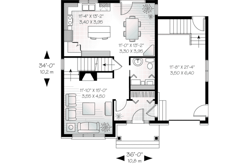 Dream House Plan - Floor Plan - Main Floor for European House Plan #23-536 - 3 bed, 1.5 bath